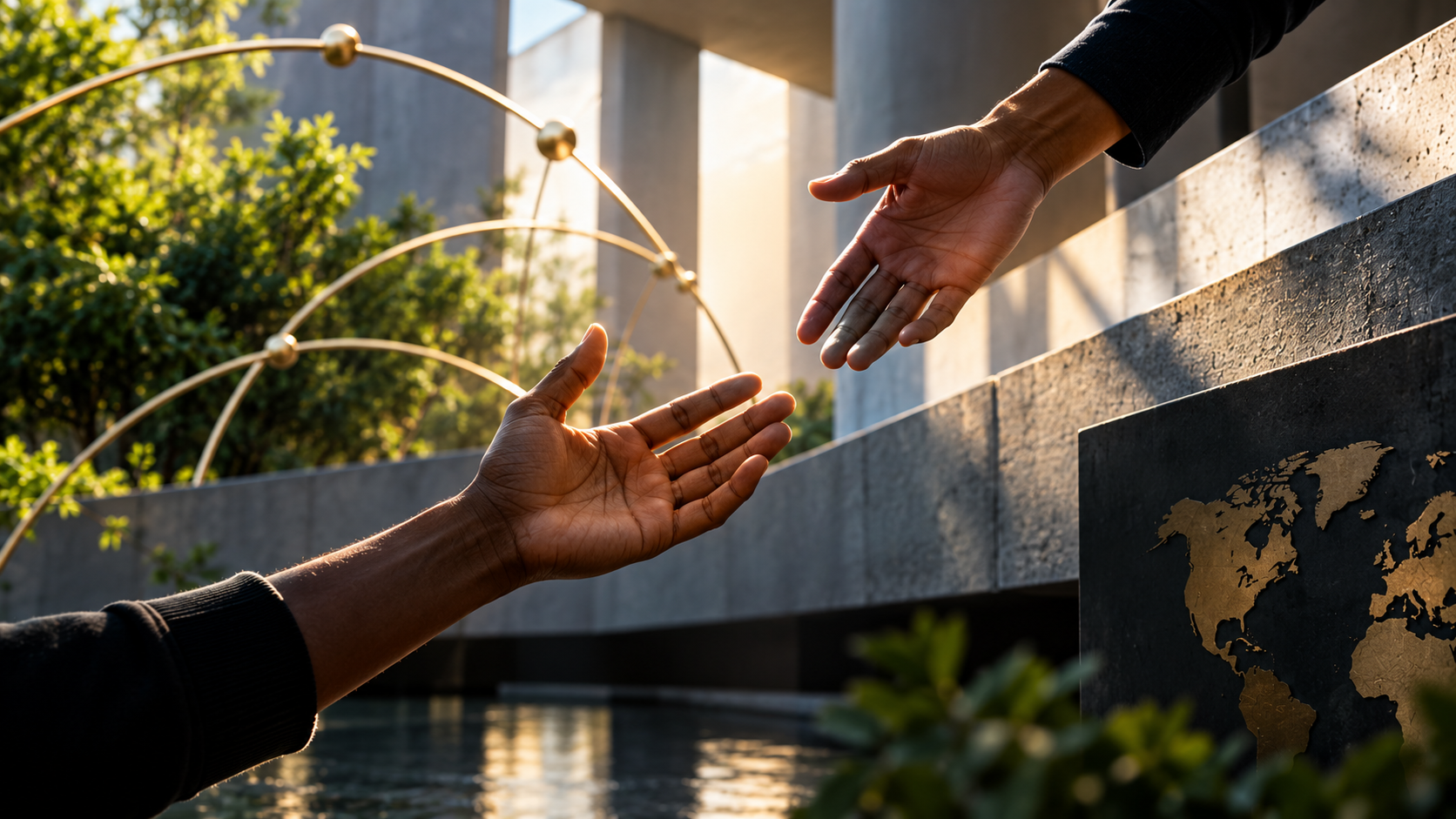 Two hands reaching toward each other in partnership